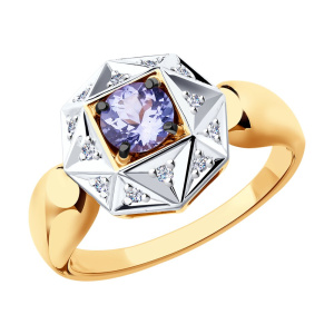 Кольцо из золота с цветными драгоценными вставками