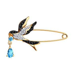 Брошь из золота с полудрагоценными вставками