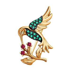 Брошь из золота с цветными драгоценными вставками