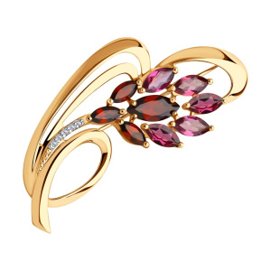 Брошь из золота с полудрагоценными вставками