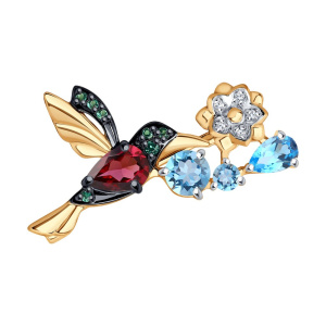 Брошь из золота с полудрагоценными вставками