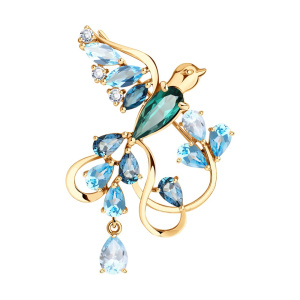 Брошь из золота с полудрагоценными вставками