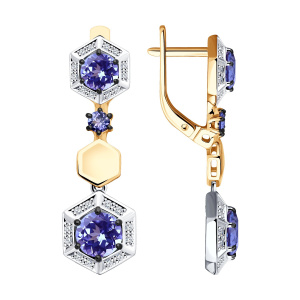 Серьги из золота с цветными драгоценными вставками